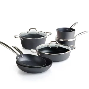Batterie de cuisine - 9 pièces en aluminium forgé et acier inoxydable - 16 + 18 + 24 + 28 cm - Black*Brandt Best