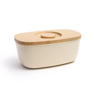 Boïte à pain avec couvercle en bambou - Crème / bois*Brandt New