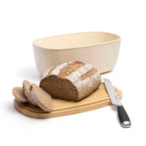 Boïte à pain avec couvercle en bambou - Crème / bois*Brandt New