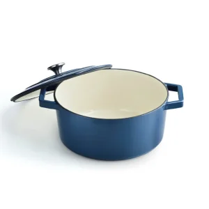 Cocotte ronde en fonte d'acier bleu 28 cm*Brandt Discount