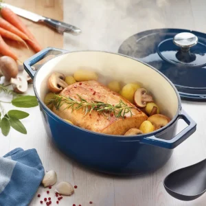 Cocotte ronde en fonte d'acier bleu 28 cm*Brandt Discount