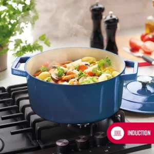 Cocotte ronde en fonte d'acier bleu 28 cm*Brandt Discount