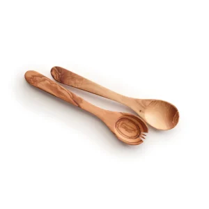 Couverts à salade plats en bois d'olivier faits à la main*Sauter New