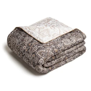 Couvre-lit en 100% satin de coton : dessin Indienne taupe*Maison Héritage Best