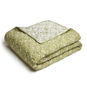 Couvre-lit en 100% satin de coton - dessin : Fleurs Vert - 180 x 220 cm*Chevignon Best