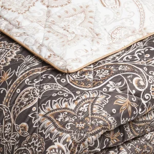 Couvre-lit en 100% satin de coton : dessin Indienne taupe*Maison Héritage Best