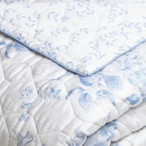 Couvre-lit en 100% satin de coton : dessin Bleu Floral blanc*Maison Héritage Outlet