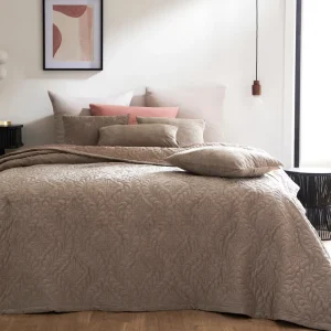 Couvre-lit en velours cételé - 220 x 250 cm - Flower Taupe*Cacharel Clearance