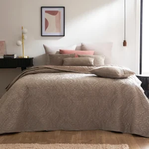 Couvre-lit en velours côtelé - 220 x 250 cm - Flower Taupe*Chevignon Fashion