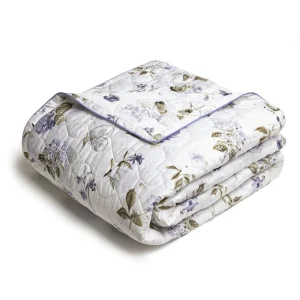 Couvre-lit matelassé en 100% satin de coton - dessin Fleurs Passion blanc*Cacharel Outlet