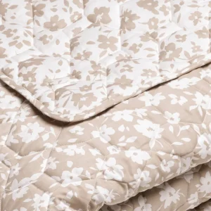 Couvre-lit matelassé en 100% satin de coton - dessin Eglantine Blanc/taupe*Cacharel Clearance