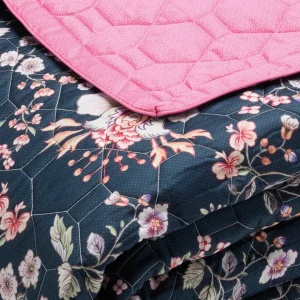 Couvre-lit XL Murmure floral Bleu foncé / Rose - 220 x 250 cm*Rodier Outlet