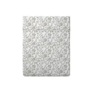 Drap plat bébé satin de coton - Floraison de Roses Blanc / Taupe*Cacharel Discount