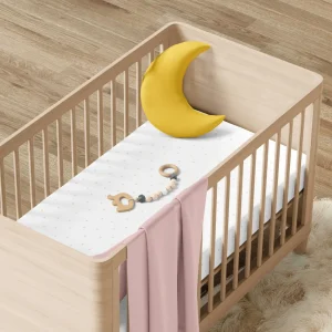 Drap plat bébé satin de coton - Points Polka Blanc*Cacharel Discount
