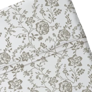 Drap plat bébé satin de coton - Parterre de Roses Blanc / Taupe*Rodier Best