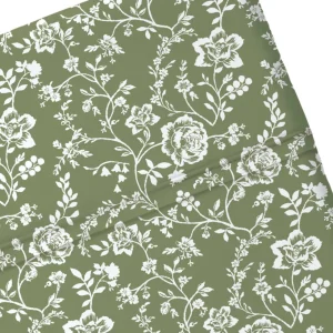 Drap plat bébé satin de coton - Parterre de Roses Vert*Rodier Online