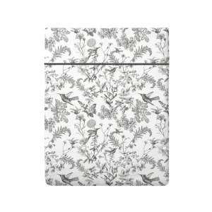 Drap plat satin de coton - Colibri botanique Noir gris*Rodier New