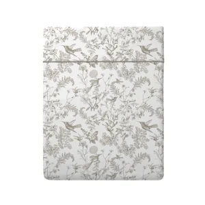 Drap plat satin de coton - Colibri floral Taupe*Maison Héritage Best