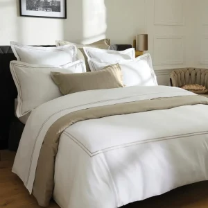 Drap plat satin de coton - Nice Taupe / Blanc*Rodier Best