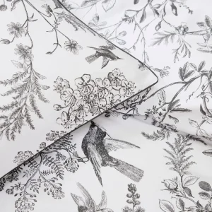 Drap plat satin de coton - Colibri botanique Noir gris*Rodier New