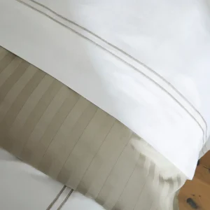 Drap plat satin de coton - Nice Taupe / Blanc*Rodier Best