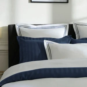 Drap plat satin de coton - Paris Bleu foncé / Blanc*Maison Héritage New