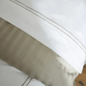 Drap plat satin de coton - Paris Taupe / Blanc*Maison Héritage Fashion