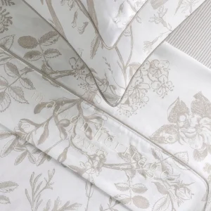 Drap plat satin de coton - Colibri floral Taupe*Maison Héritage Best