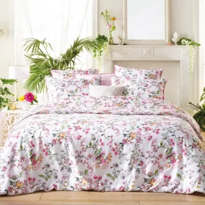 Drap plat satin de coton - Uni Rose Blush*Cacharel Outlet