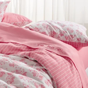 Drap-housse - lin / coton - Roses rose*Cacharel Sale