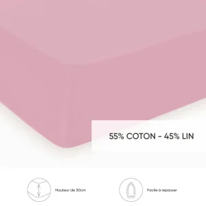 Drap-housse - lin / coton - Roses rose*Cacharel Sale