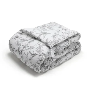 Édredon avec glands Colibri floral Noir gris - 140 x 200 cm*Maison Héritage Outlet