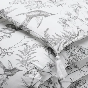 Édredon avec glands Colibri floral Noir gris - 140 x 200 cm*Maison Héritage Outlet