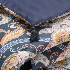 Édredon avec glands Indienne Bleu foncé / Doré - 140 x 200 cm*Maison Héritage Fashion