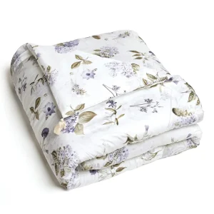 Édredon avec glands super épais en 100% satin de coton - dessin : Hortensia Blanc*Maison Héritage New