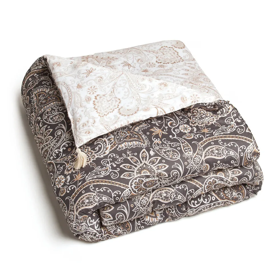 dredon_avec_glands_super__0-2.webp Édredon avec glands super épais en 100% satin de coton - dessin : Indienne Taupe*Maison Héritage Clearance