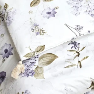 Édredon avec glands super épais en 100% satin de coton - dessin : Hortensia Blanc*Maison Héritage New