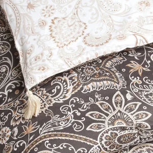 Édredon avec glands super épais en 100% satin de coton - dessin : Indienne Taupe*Maison Héritage Clearance
