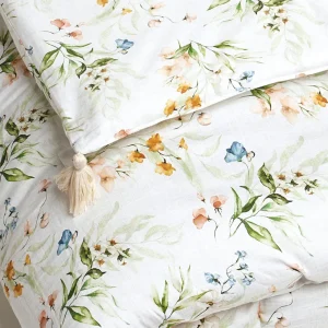 Édredon avec glands super épais en 100% satin de coton - dessin : Jardin de Fleurs Blanc*Rodier Hot