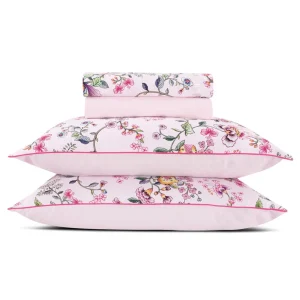 Ensemble de draps : drap-housse, drap plat, taie(s) d'oreiller en satin de coton - Jardin Secret rose blush*Cacharel New