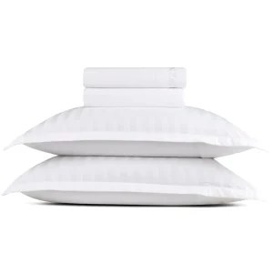 Ensemble de draps : drap-housse, drap plat, taie(s) d'oreiller en satin de coton - tissé Jacquard - rayures blanc*Chevignon Sale