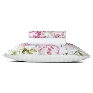 Ensemble de draps : drap-housse, drap plat, taie(s) d'oreiller en satin de coton - Jardin de roses Vert thym*Cacharel Best