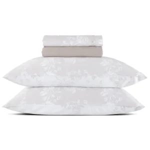 Ensemble de draps : drap-housse, drap plat, taie(s) d'oreiller en satin de coton - Roses Taupe*Cacharel Sale