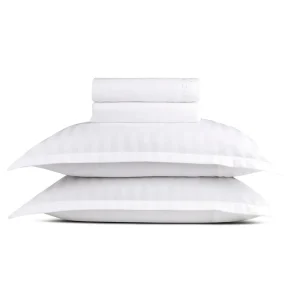 Ensemble de draps : drap-housse, drap plat, taie(s) d'oreiller en satin de coton - tissé Jacquard - Blanc*Maison Héritage New