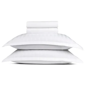 Ensemble de draps : drap-housse, drap plat, taie(s) d'oreiller en satin de coton - tissé Jacquard - rayure blanc*Ines by Ines de la Fressange Clearance