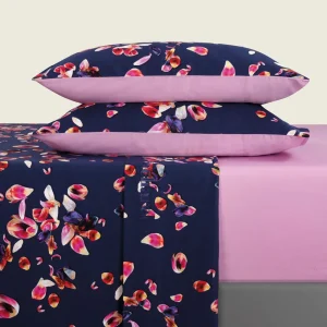 Ensemble de draps : drap-housse, drap plat, taie(s) d'oreiller en satin de coton - Aurore rose*Cacharel Fashion