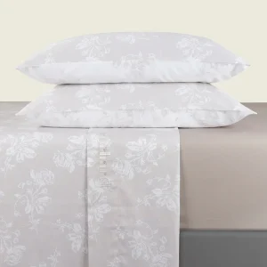 Ensemble de draps : drap-housse, drap plat, taie(s) d'oreiller en satin de coton - Roses Taupe*Cacharel Sale