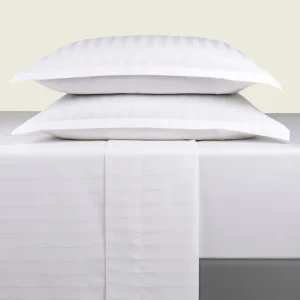 Ensemble de draps : drap-housse, drap plat, taie(s) d'oreiller en satin de coton - tissé Jacquard - rayure blanc*Ines by Ines de la Fressange Clearance