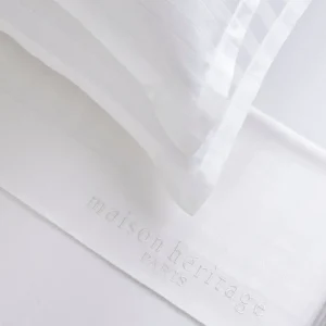 Ensemble de draps : drap-housse, drap plat, taie(s) d'oreiller en satin de coton - tissé Jacquard - Blanc*Maison Héritage New