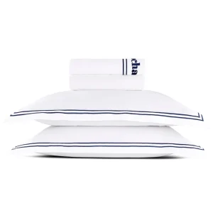 Ensemble de draps satin de coton - La Rochelle Bleu foncé / Blanc*Cacharel Clearance